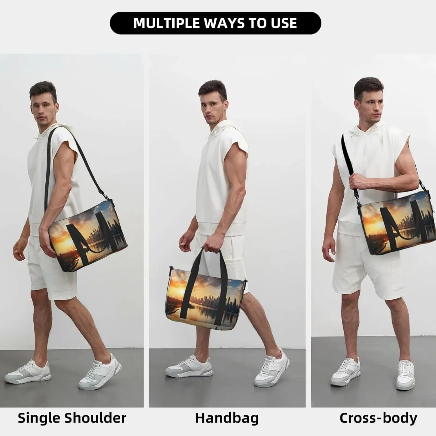 Sports Gym Bag for Women Men Travel Duffel Bag Tote Weekender Bag Carry on Overnight Bag for Travel Swimming Fitness Workout Sports New York in the sunset Duffle Bag