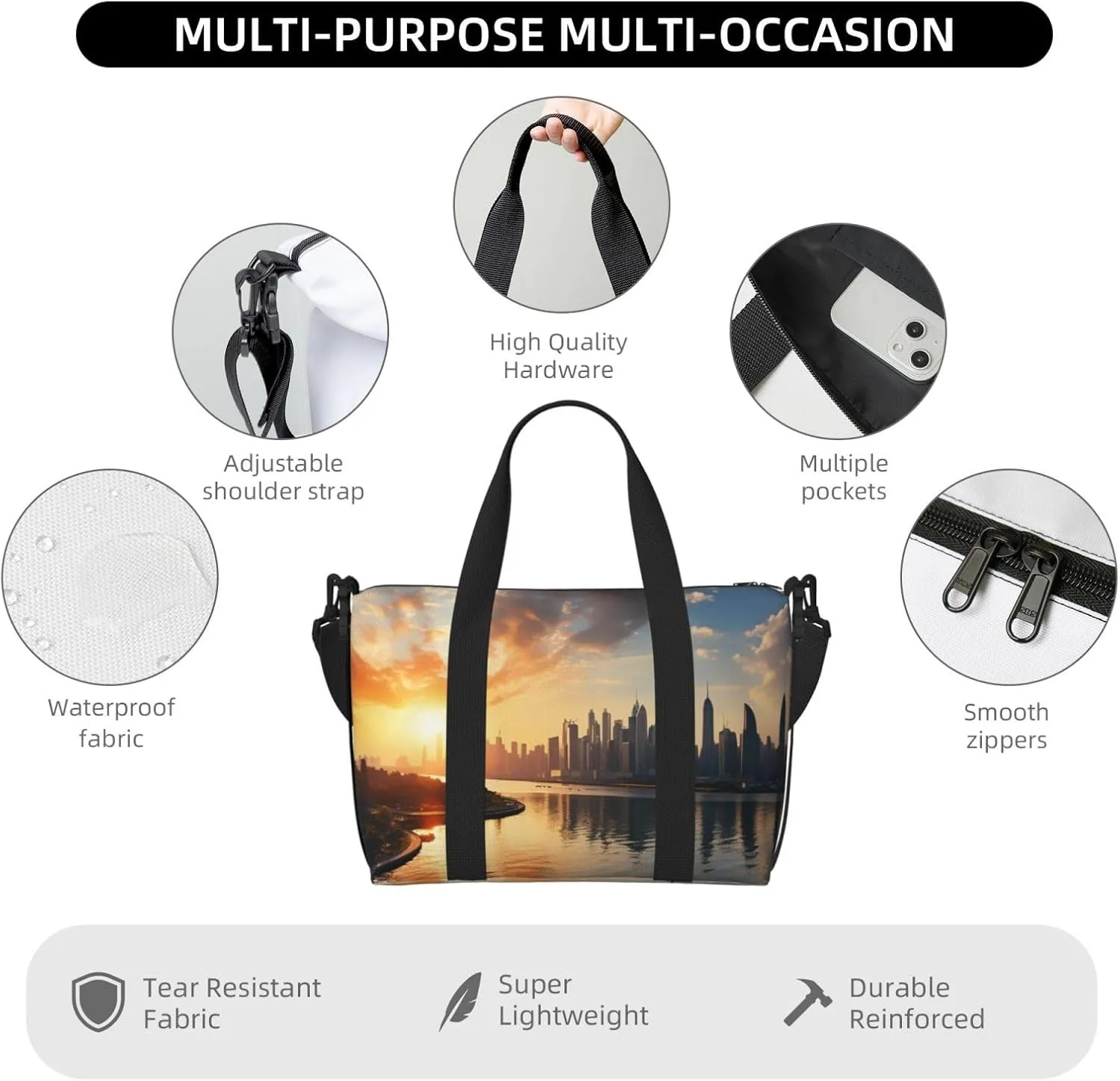 Sports Gym Bag for Women Men Travel Duffel Bag Tote Weekender Bag Carry on Overnight Bag for Travel Swimming Fitness Workout Sports New York in the sunset Duffle Bag