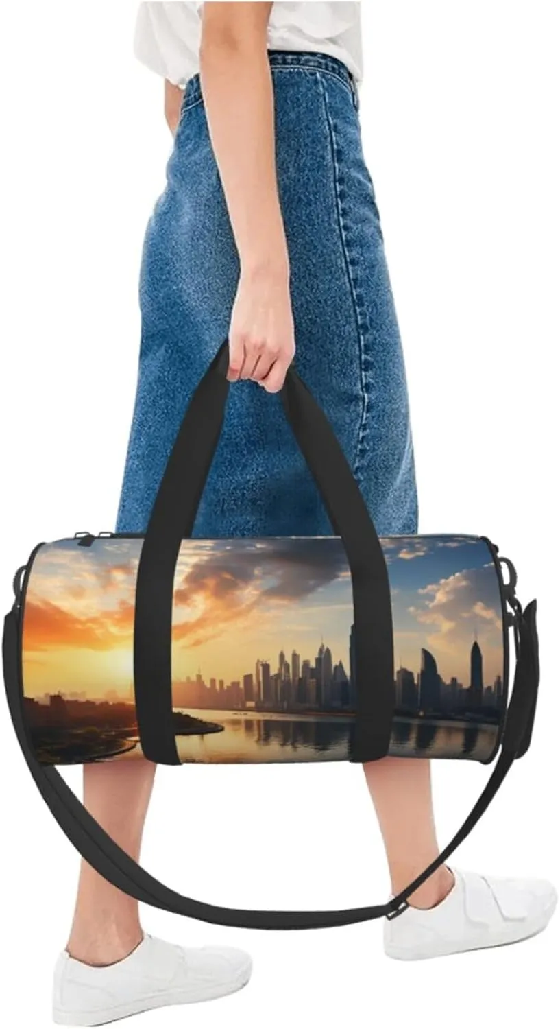 Sports Gym Bag for Women Men Travel Duffel Bag Tote Weekender Bag Carry on Overnight Bag for Travel Swimming Fitness Workout Sports New York in the sunset Duffle Bag