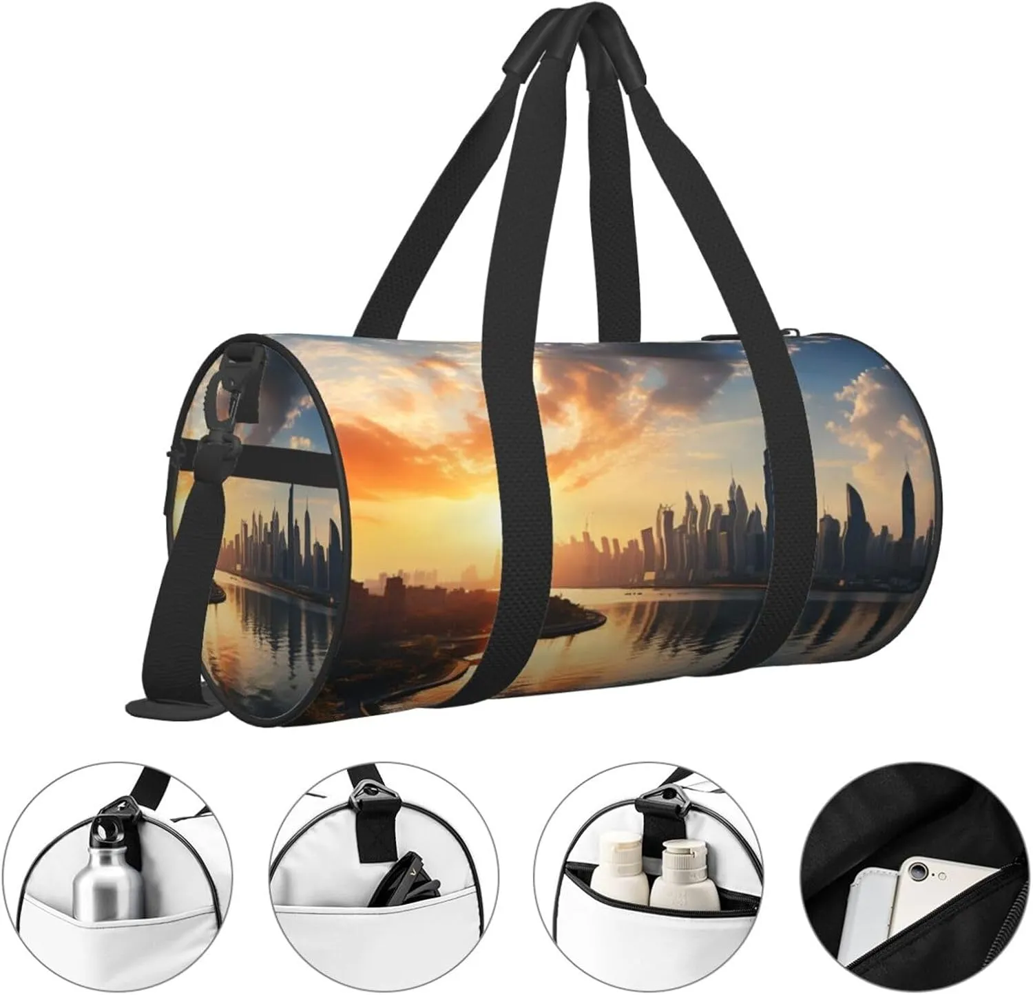 Sports Gym Bag for Women Men Travel Duffel Bag Tote Weekender Bag Carry on Overnight Bag for Travel Swimming Fitness Workout Sports New York in the sunset Duffle Bag