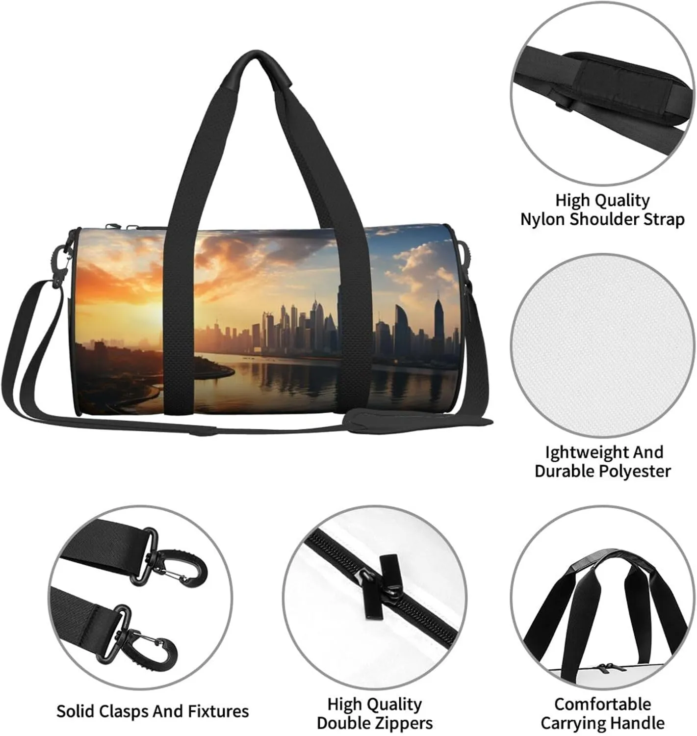 Sports Gym Bag for Women Men Travel Duffel Bag Tote Weekender Bag Carry on Overnight Bag for Travel Swimming Fitness Workout Sports New York in the sunset Duffle Bag