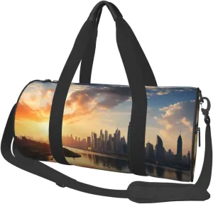 Sports Gym Bag for Women Men Travel Duffel Bag Tote Weekender Bag Carry on Overnight Bag for Travel Swimming Fitness Workout Sports New York in the sunset Duffle Bag