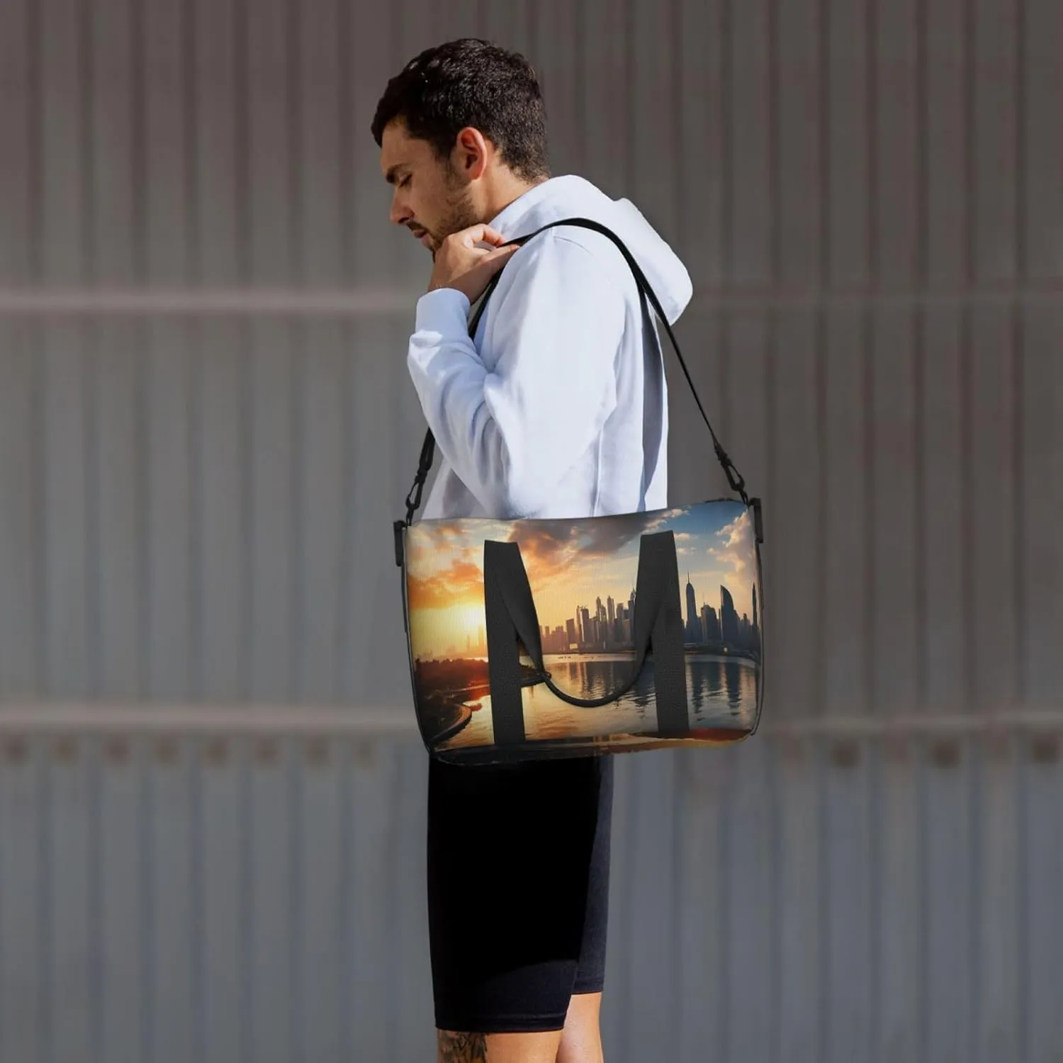 Sports Gym Bag for Women Men Travel Duffel Bag Tote Weekender Bag Carry on Overnight Bag for Travel Swimming Fitness Workout Sports New York in the sunset Duffle Bag