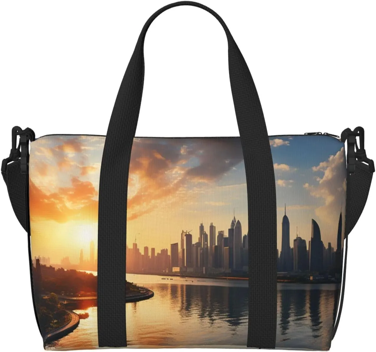 Sports Gym Bag for Women Men Travel Duffel Bag Tote Weekender Bag Carry on Overnight Bag for Travel Swimming Fitness Workout Sports New York in the sunset Duffle Bag