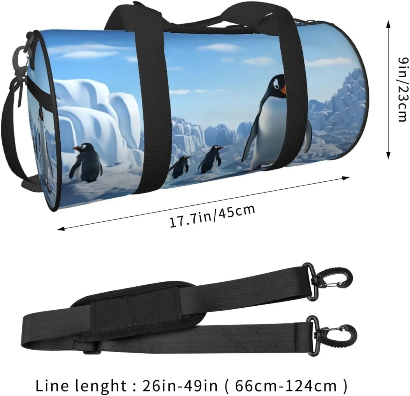 Sports Gym Bag for Women Men Travel Duffel Bag Tote Weekender Bag Carry on Overnight Bag for Travel Swimming Fitness Workout Sports Penguin Antarctica Ice Duffle Bag