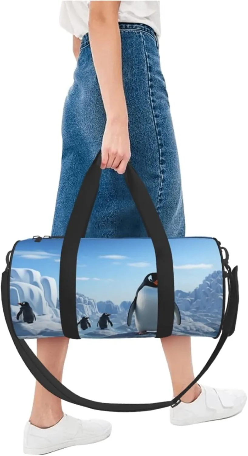 Sports Gym Bag for Women Men Travel Duffel Bag Tote Weekender Bag Carry on Overnight Bag for Travel Swimming Fitness Workout Sports Penguin Antarctica Ice Duffle Bag