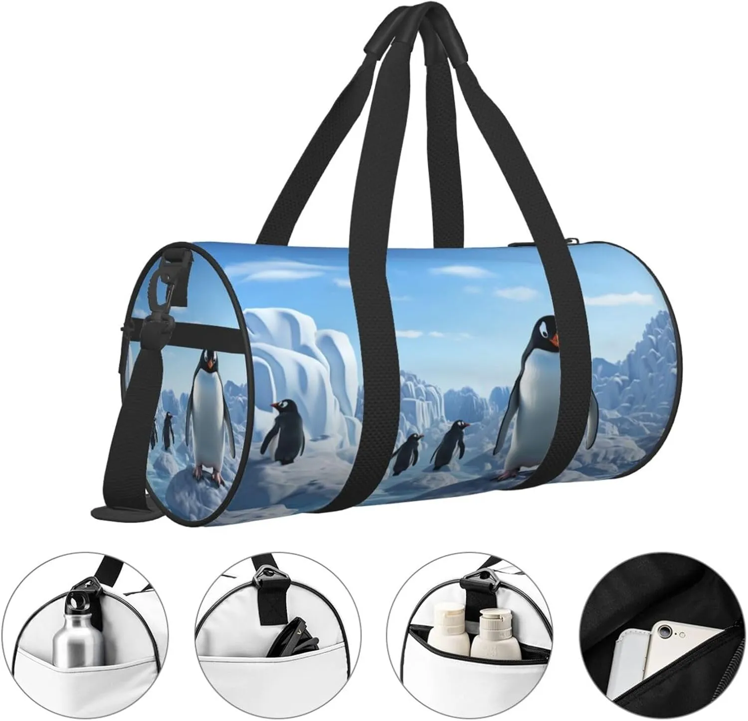 Sports Gym Bag for Women Men Travel Duffel Bag Tote Weekender Bag Carry on Overnight Bag for Travel Swimming Fitness Workout Sports Penguin Antarctica Ice Duffle Bag
