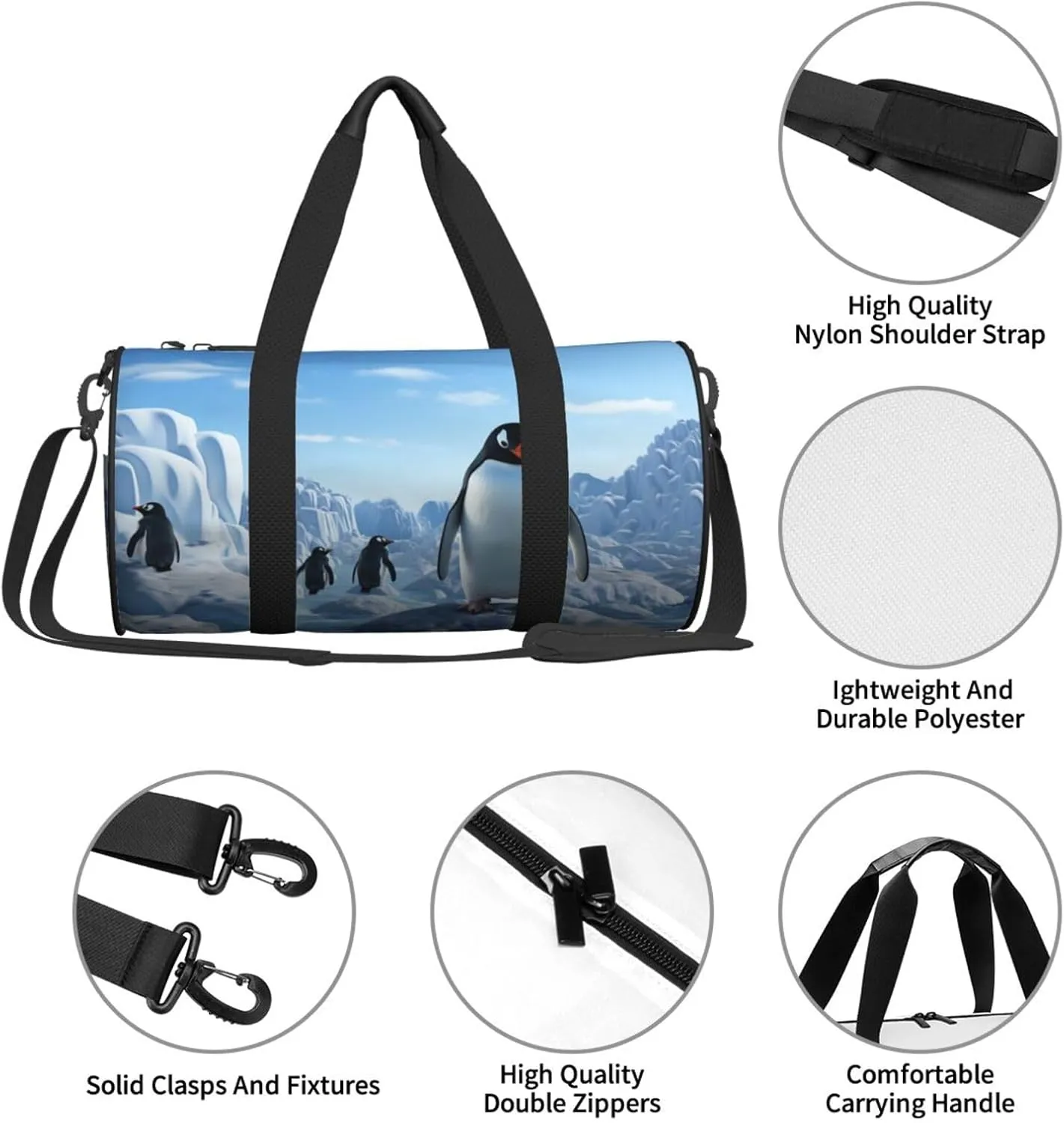 Sports Gym Bag for Women Men Travel Duffel Bag Tote Weekender Bag Carry on Overnight Bag for Travel Swimming Fitness Workout Sports Penguin Antarctica Ice Duffle Bag