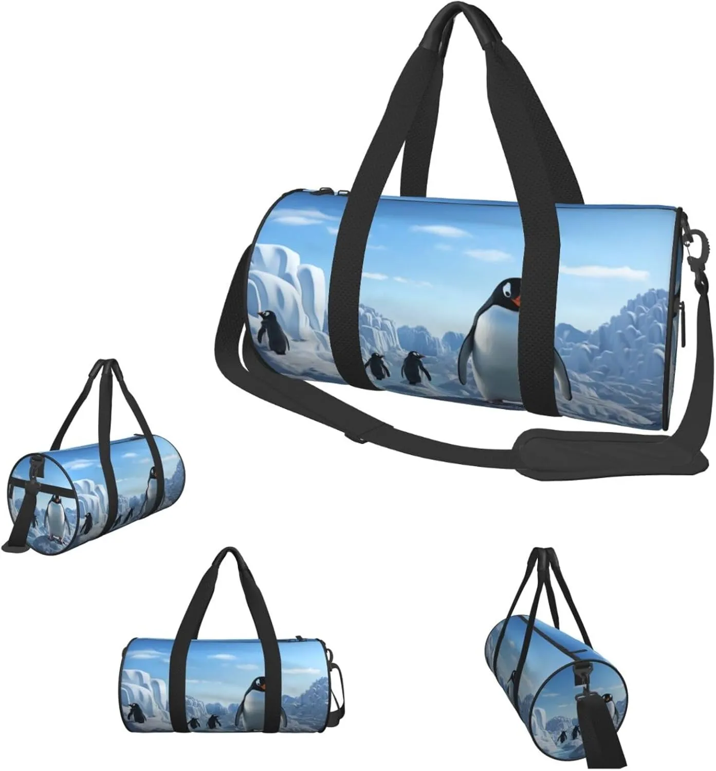Sports Gym Bag for Women Men Travel Duffel Bag Tote Weekender Bag Carry on Overnight Bag for Travel Swimming Fitness Workout Sports Penguin Antarctica Ice Duffle Bag