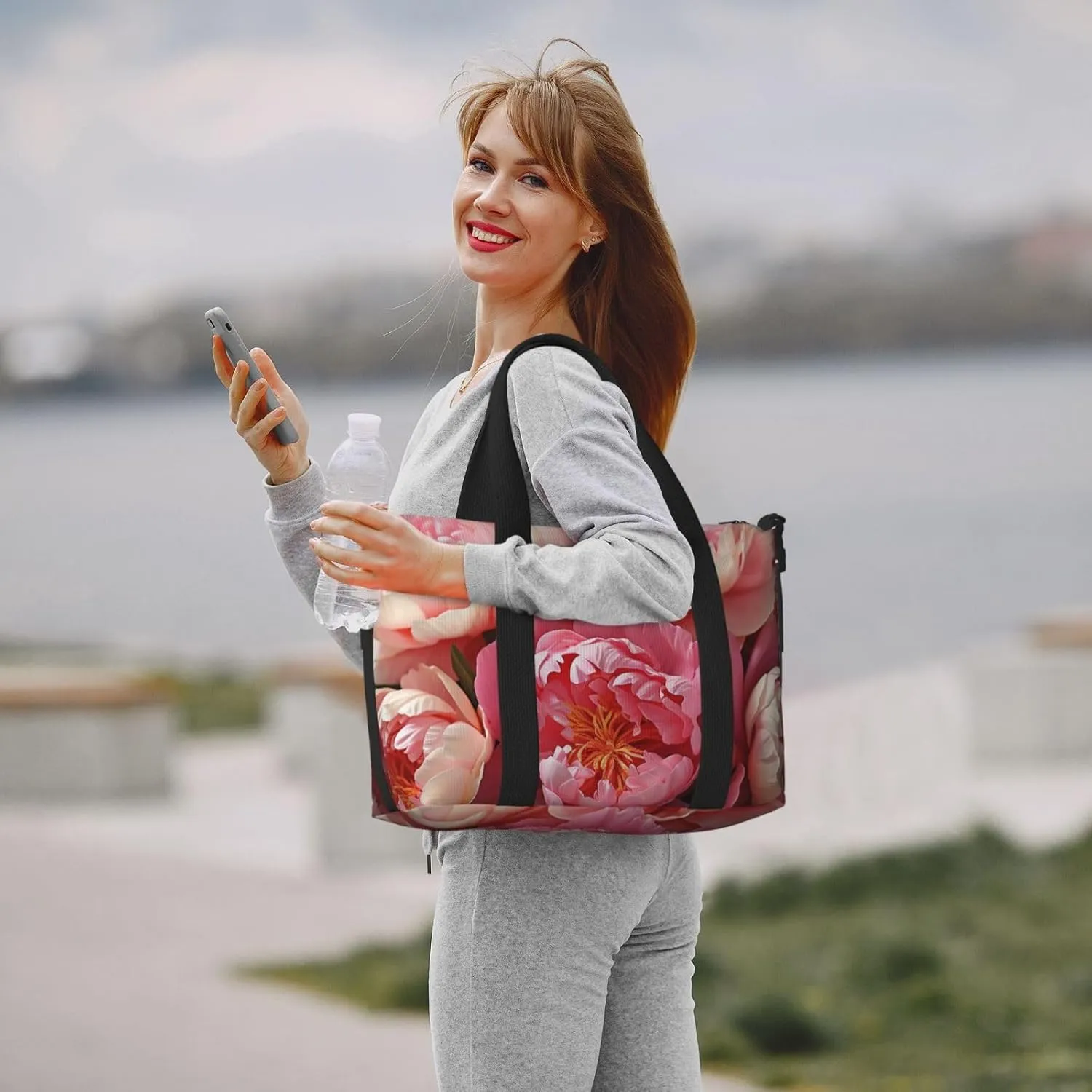 Sports Gym Bag for Women Men Travel Duffel Bag Tote Weekender Bag Carry on Overnight Bag for Travel Swimming Fitness Workout Sports Peony flowers blossom Duffle Bag