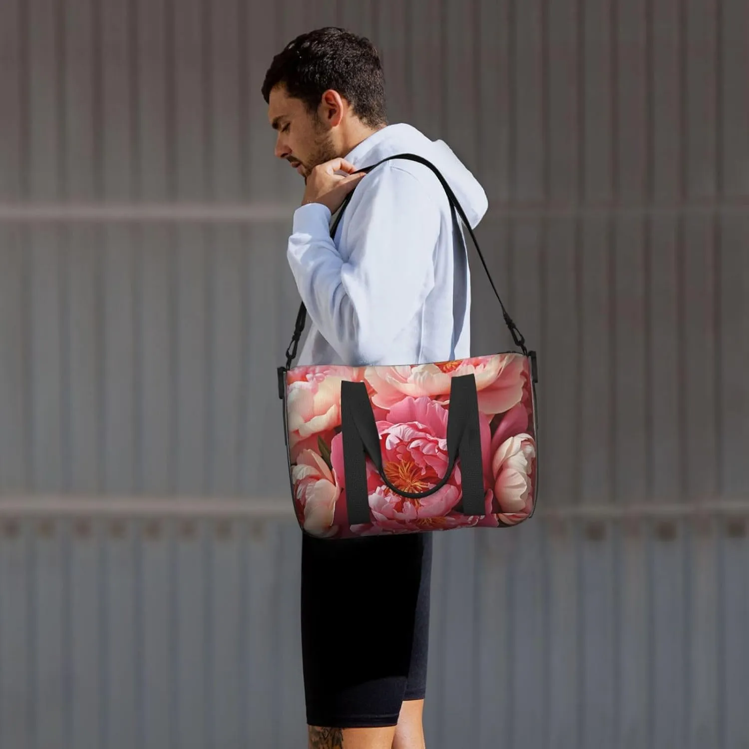 Sports Gym Bag for Women Men Travel Duffel Bag Tote Weekender Bag Carry on Overnight Bag for Travel Swimming Fitness Workout Sports Peony flowers blossom Duffle Bag