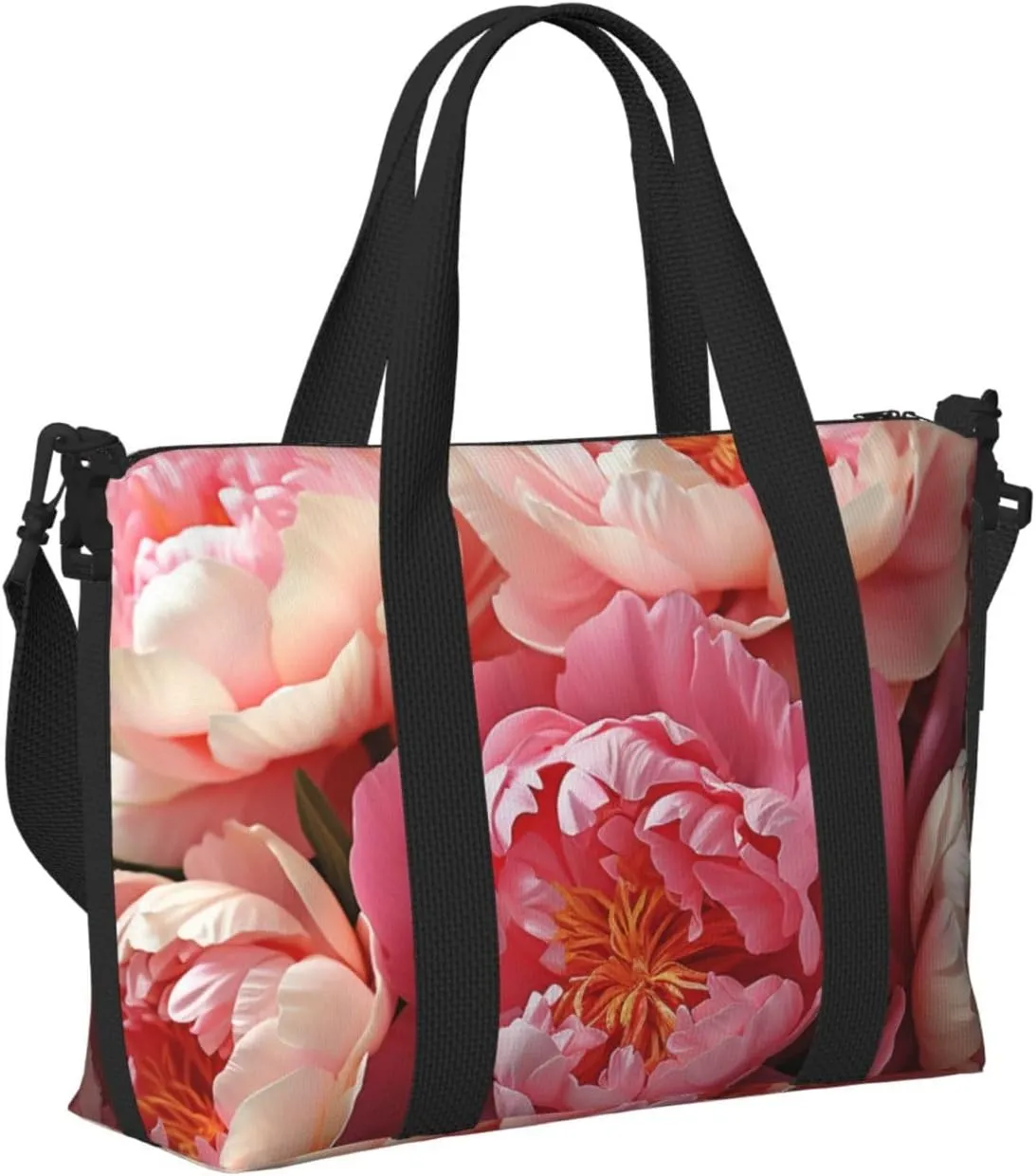 Sports Gym Bag for Women Men Travel Duffel Bag Tote Weekender Bag Carry on Overnight Bag for Travel Swimming Fitness Workout Sports Peony flowers blossom Duffle Bag