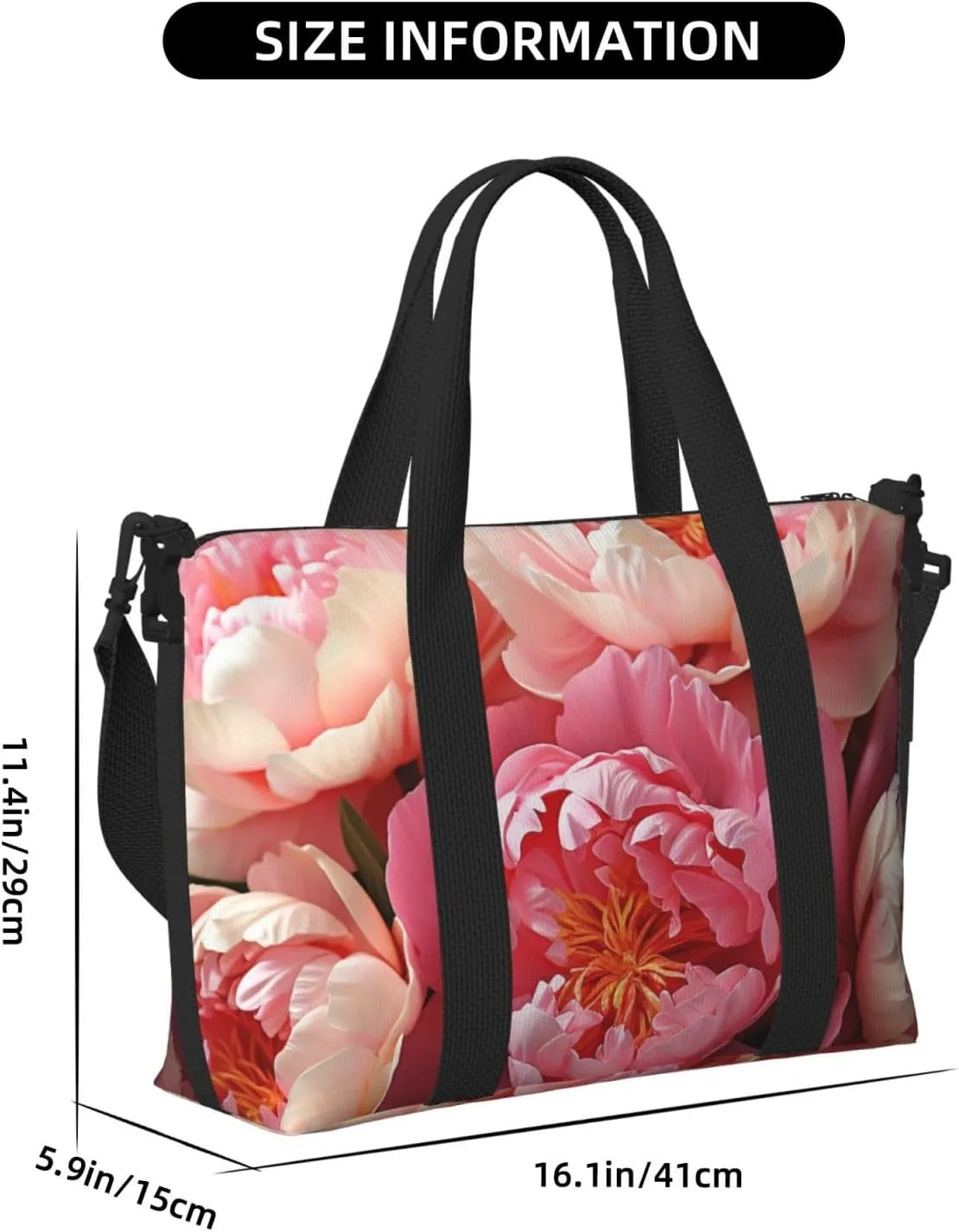 Sports Gym Bag for Women Men Travel Duffel Bag Tote Weekender Bag Carry on Overnight Bag for Travel Swimming Fitness Workout Sports Peony flowers blossom Duffle Bag