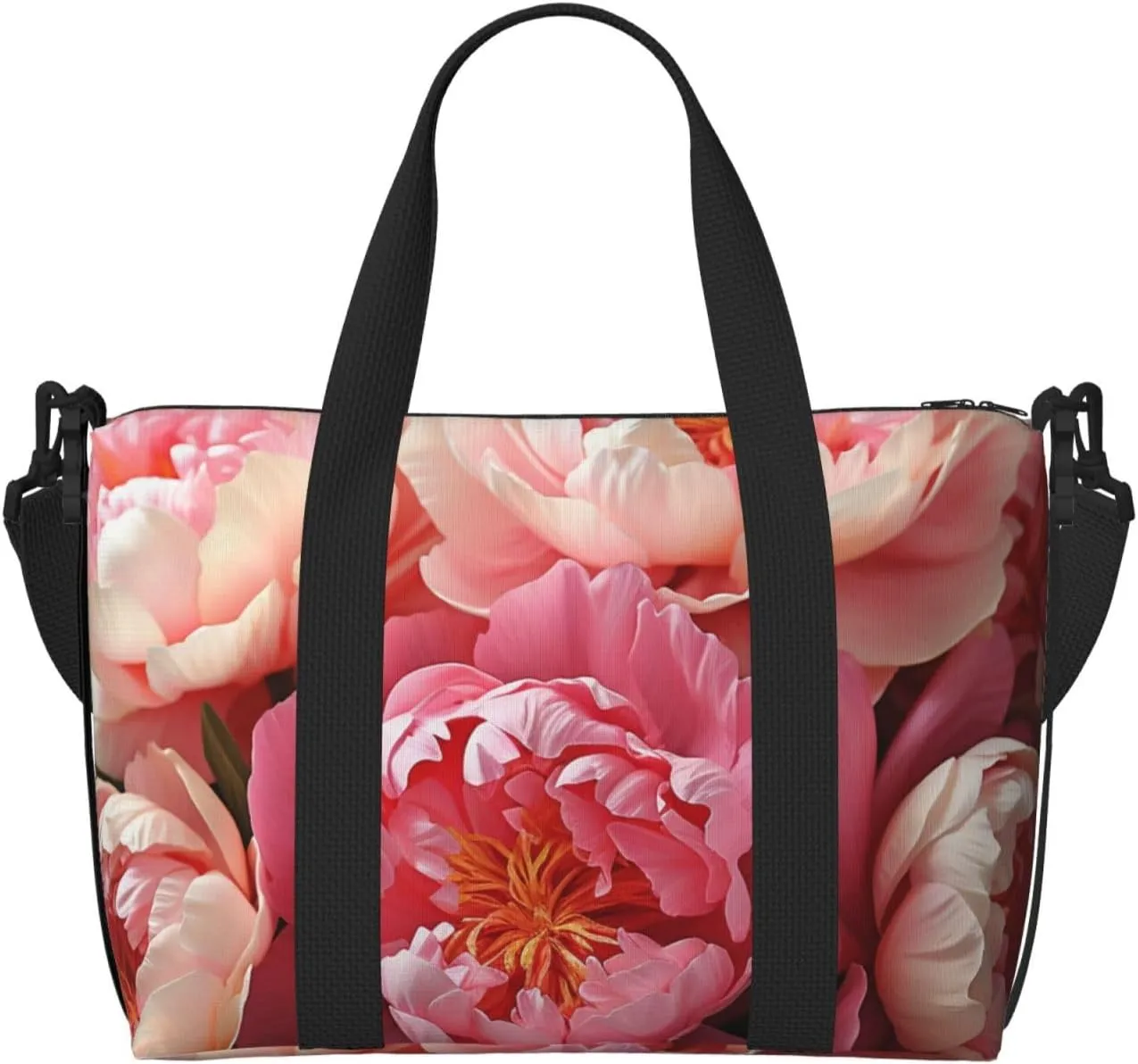 Sports Gym Bag for Women Men Travel Duffel Bag Tote Weekender Bag Carry on Overnight Bag for Travel Swimming Fitness Workout Sports Peony flowers blossom Duffle Bag