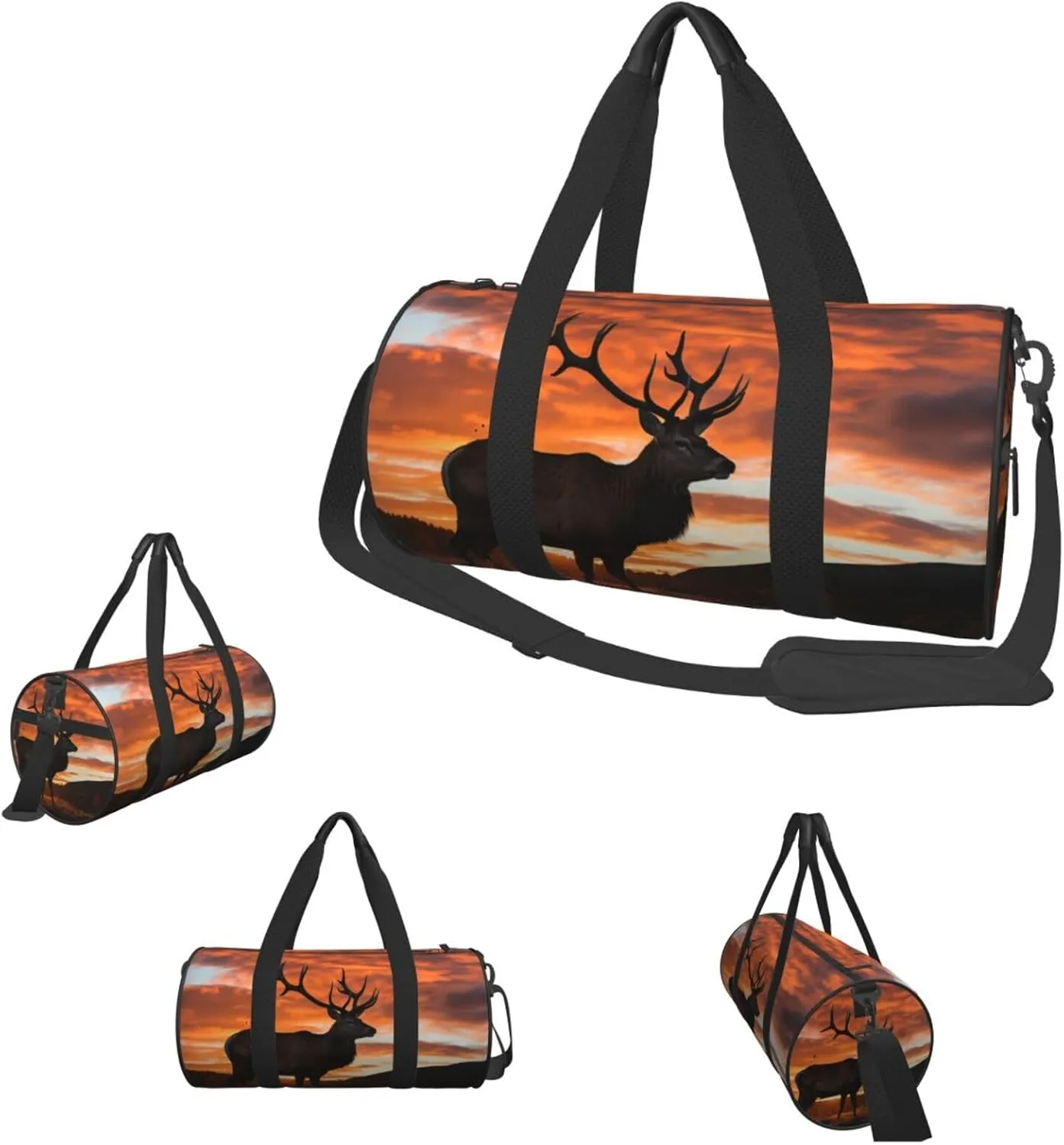 Sports Gym Bag for Women Men Travel Duffel Bag Tote Weekender Bag Carry on Overnight Bag for Travel Swimming Fitness Workout Sports Red Deer Bull Elk Sunset Duffle Bag
