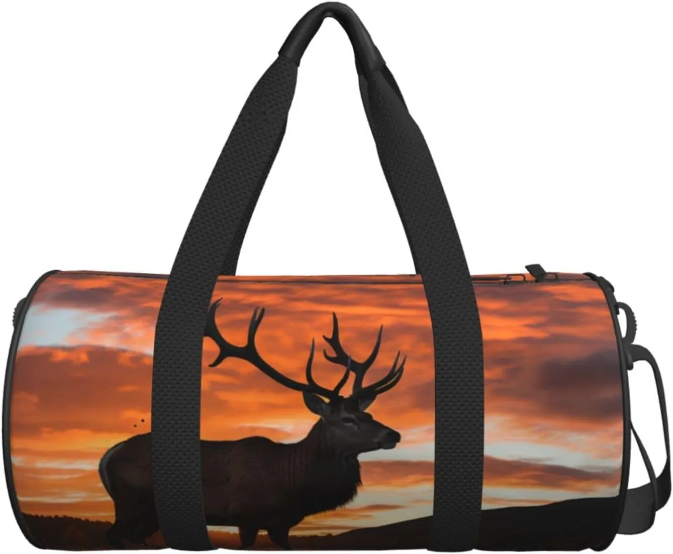 Sports Gym Bag for Women Men Travel Duffel Bag Tote Weekender Bag Carry on Overnight Bag for Travel Swimming Fitness Workout Sports Red Deer Bull Elk Sunset Duffle Bag