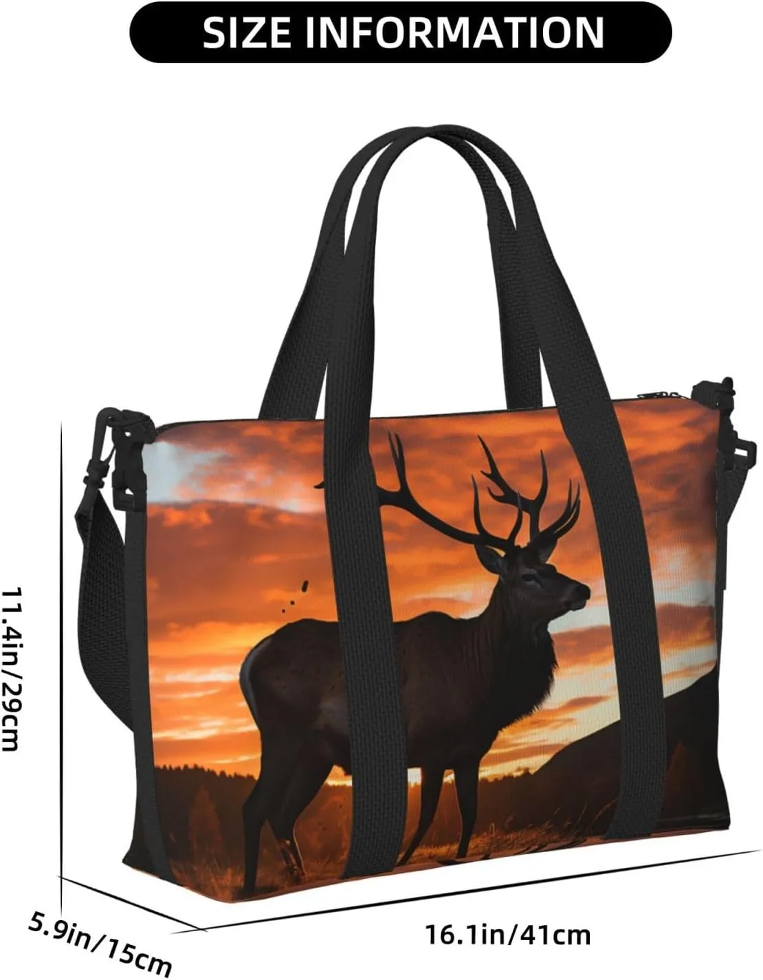 Sports Gym Bag for Women Men Travel Duffel Bag Tote Weekender Bag Carry on Overnight Bag for Travel Swimming Fitness Workout Sports Red Deer Bull Elk Sunset Duffle Bag