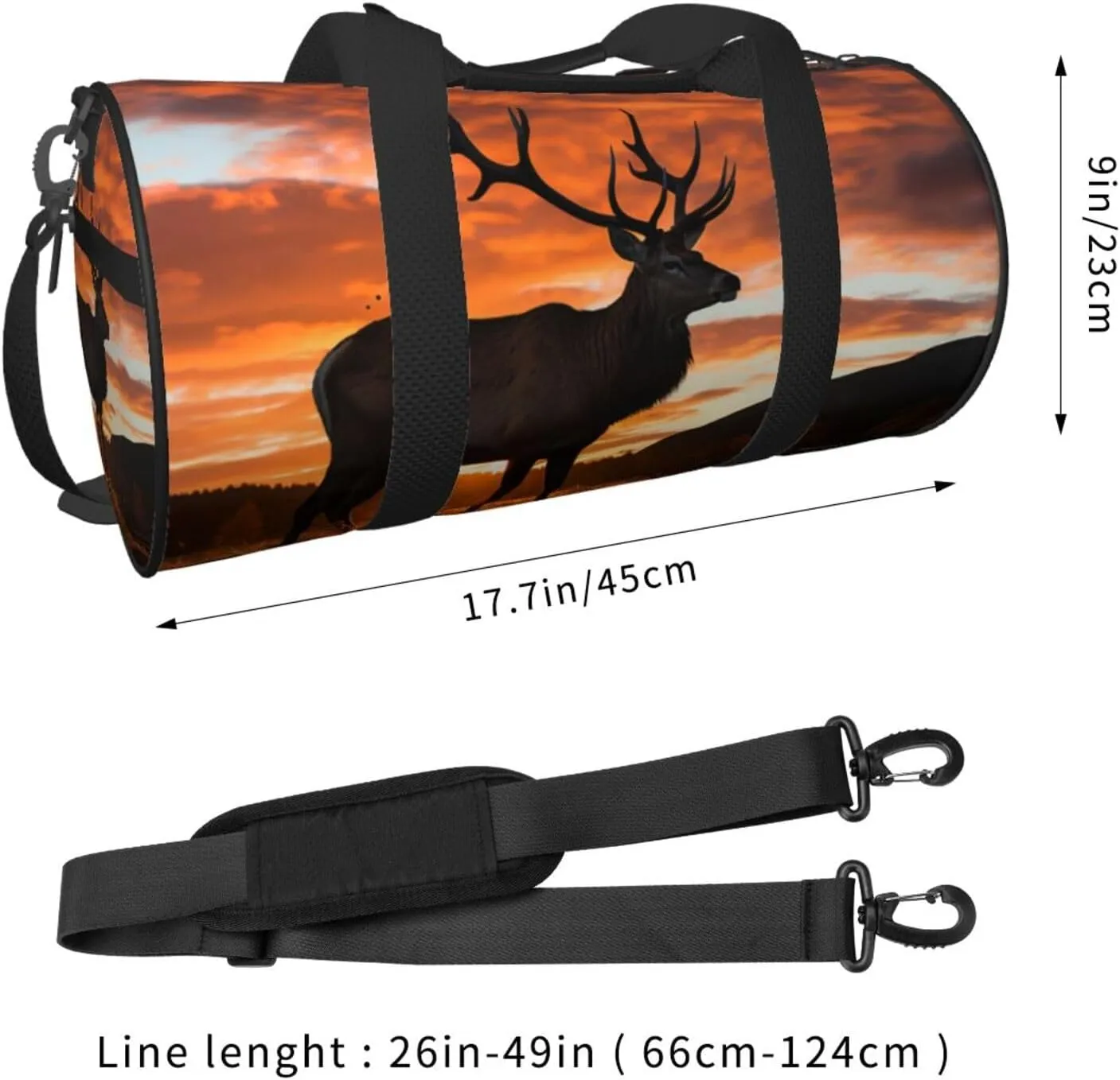 Sports Gym Bag for Women Men Travel Duffel Bag Tote Weekender Bag Carry on Overnight Bag for Travel Swimming Fitness Workout Sports Red Deer Bull Elk Sunset Duffle Bag
