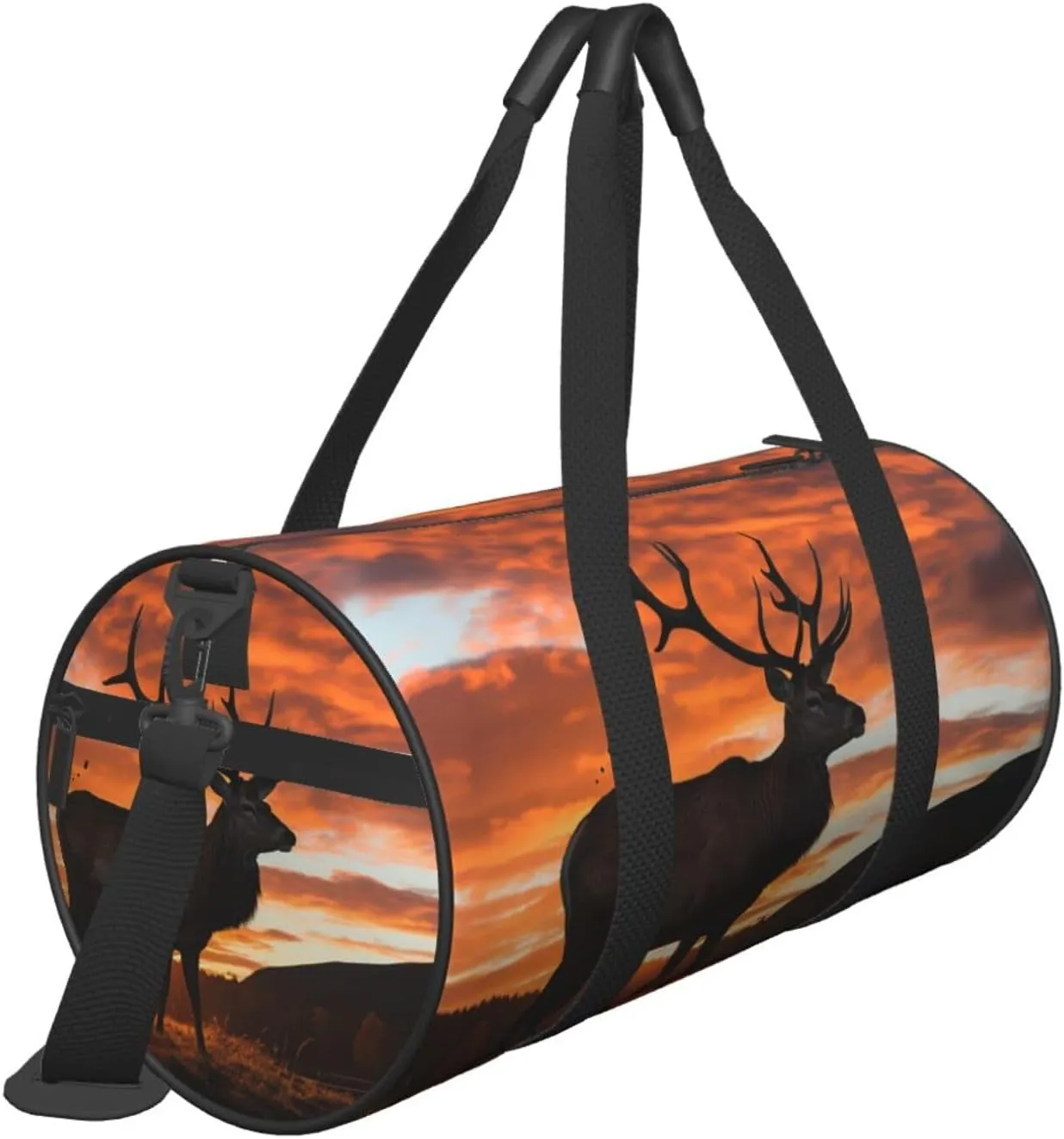 Sports Gym Bag for Women Men Travel Duffel Bag Tote Weekender Bag Carry on Overnight Bag for Travel Swimming Fitness Workout Sports Red Deer Bull Elk Sunset Duffle Bag