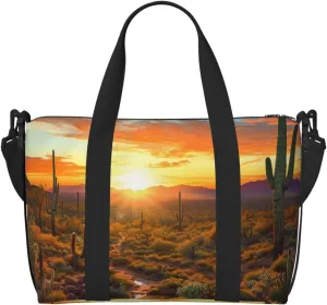 Sports Gym Bag for Women Men Travel Duffel Bag Tote Weekender Bag Carry on Overnight Bag for Travel Swimming Fitness Workout Sports Saguaros at Sunset Duffle Bag