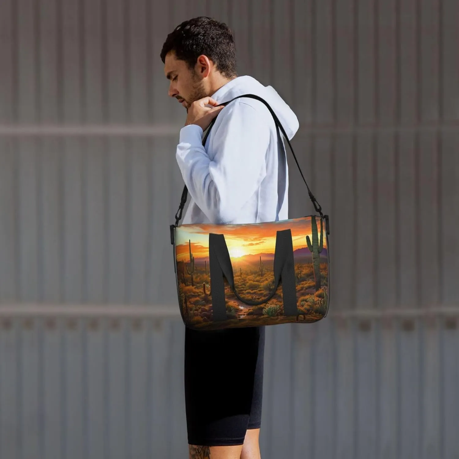 Sports Gym Bag for Women Men Travel Duffel Bag Tote Weekender Bag Carry on Overnight Bag for Travel Swimming Fitness Workout Sports Saguaros at Sunset Duffle Bag