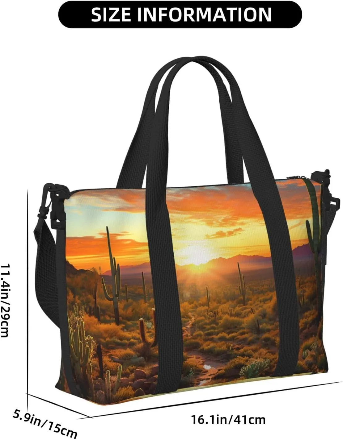 Sports Gym Bag for Women Men Travel Duffel Bag Tote Weekender Bag Carry on Overnight Bag for Travel Swimming Fitness Workout Sports Saguaros at Sunset Duffle Bag
