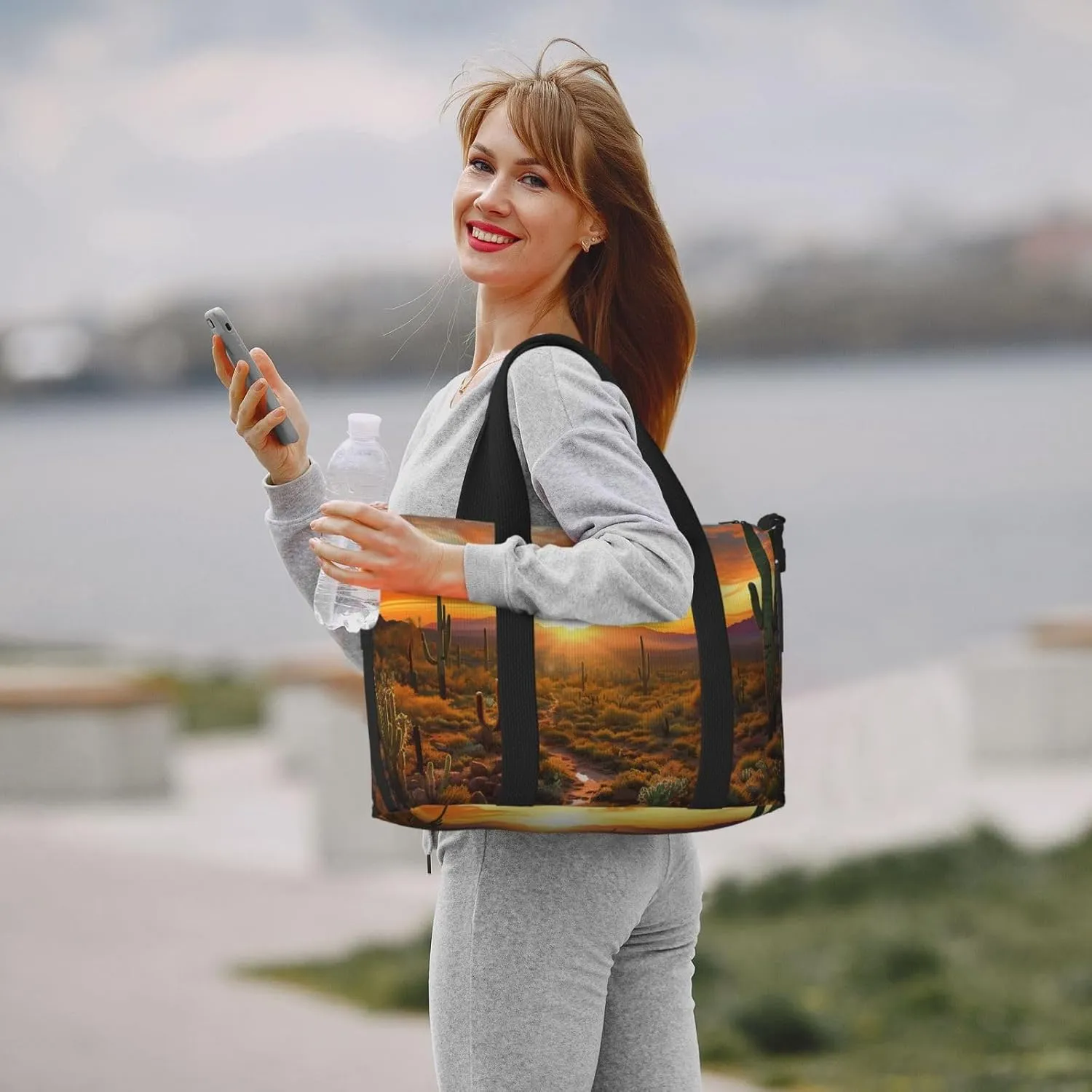 Sports Gym Bag for Women Men Travel Duffel Bag Tote Weekender Bag Carry on Overnight Bag for Travel Swimming Fitness Workout Sports Saguaros at Sunset Duffle Bag