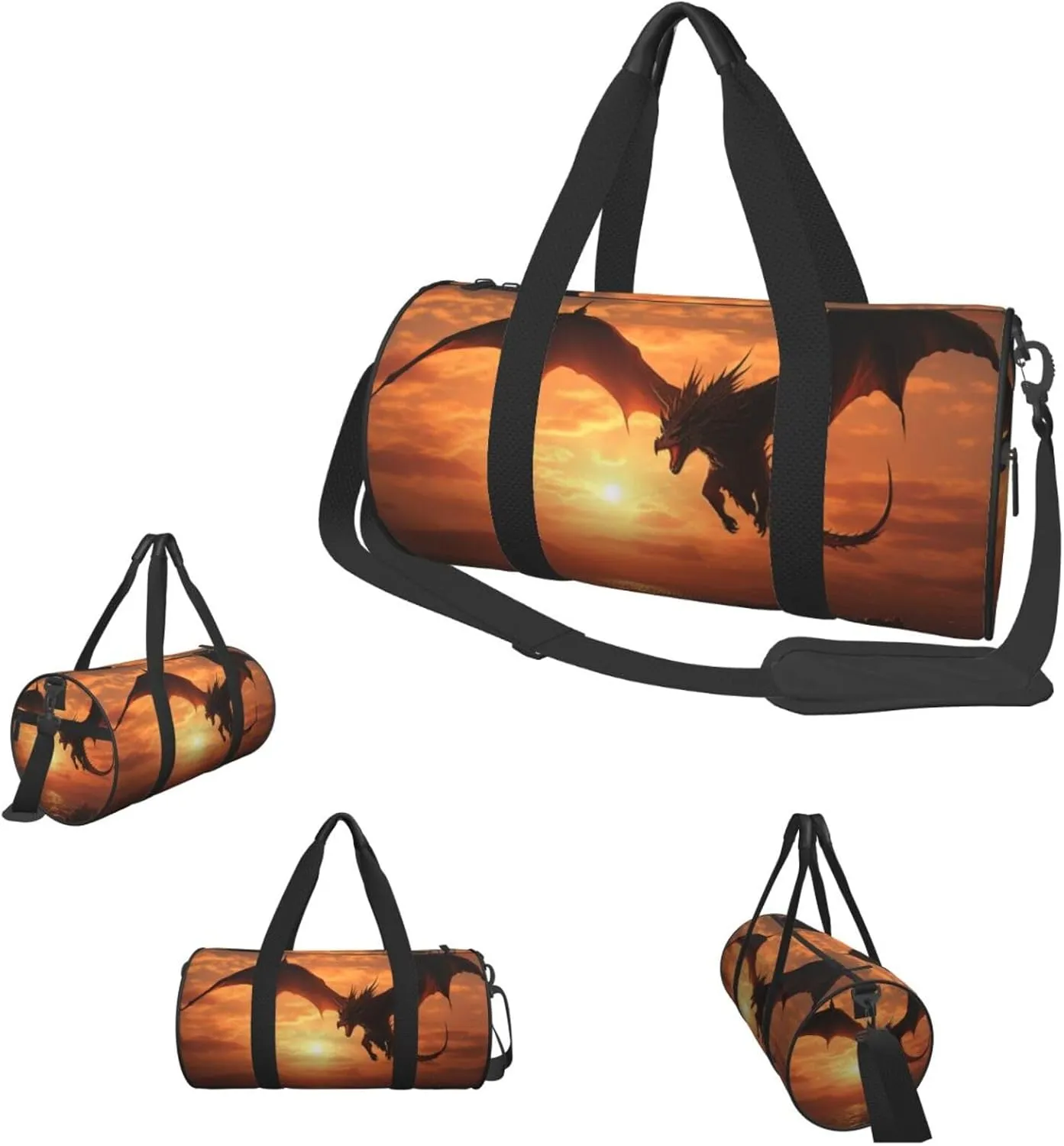 Sports Gym Bag for Women Men Travel Duffel Bag Tote Weekender Bag Carry on Overnight Bag for Travel Swimming Fitness Workout Sports Sea Sunset Flying Dragon Duffle Bag
