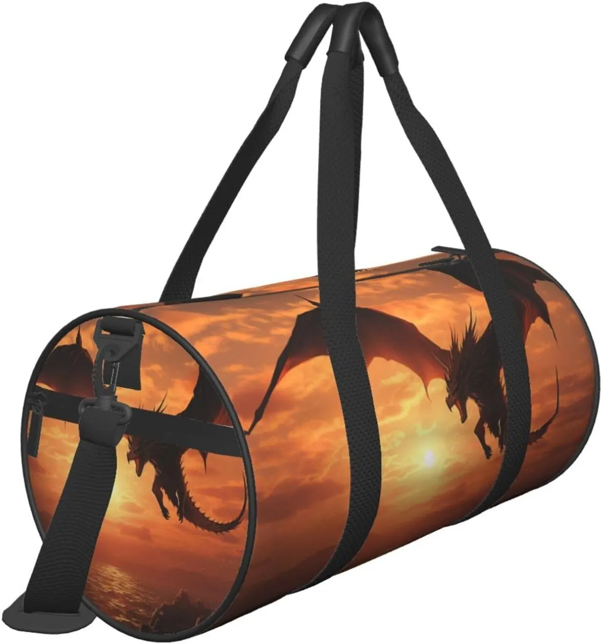 Sports Gym Bag for Women Men Travel Duffel Bag Tote Weekender Bag Carry on Overnight Bag for Travel Swimming Fitness Workout Sports Sea Sunset Flying Dragon Duffle Bag