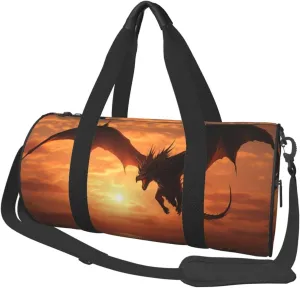 Sports Gym Bag for Women Men Travel Duffel Bag Tote Weekender Bag Carry on Overnight Bag for Travel Swimming Fitness Workout Sports Sea Sunset Flying Dragon Duffle Bag
