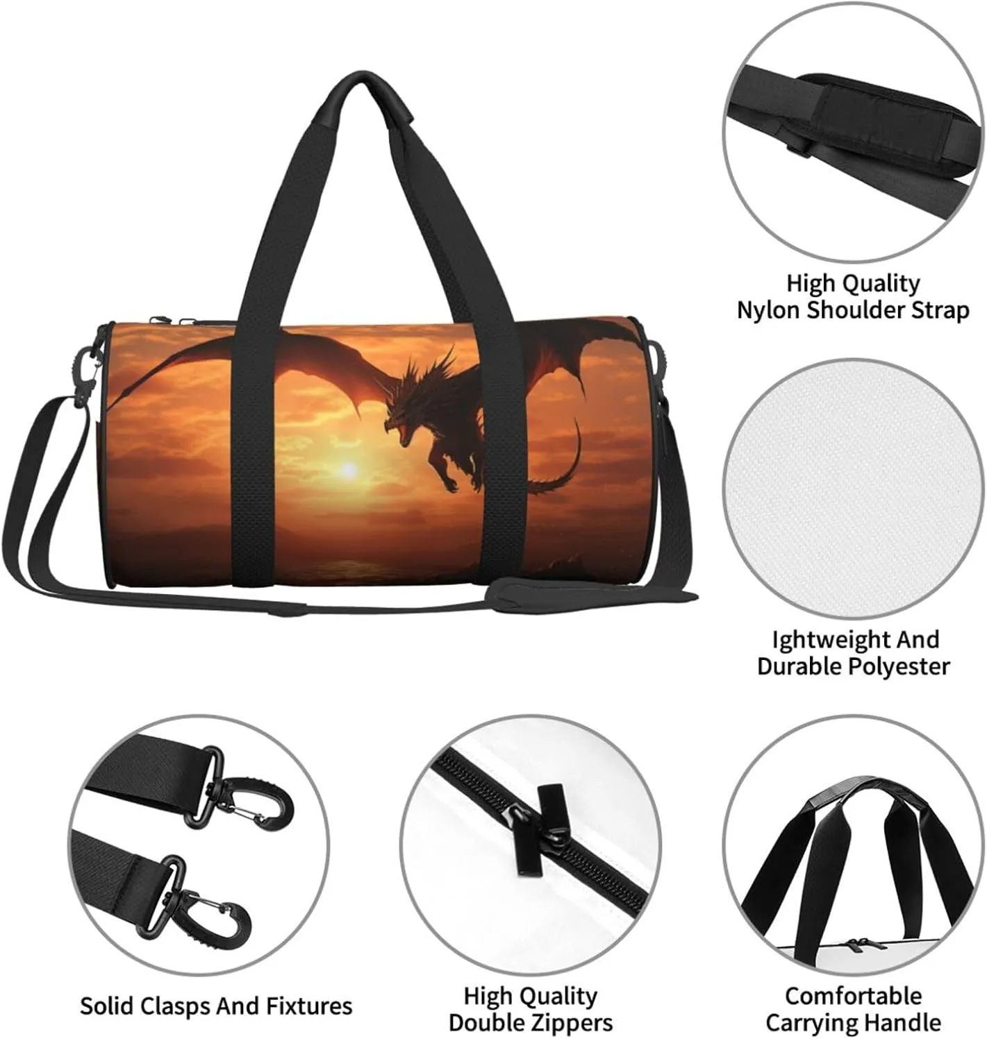 Sports Gym Bag for Women Men Travel Duffel Bag Tote Weekender Bag Carry on Overnight Bag for Travel Swimming Fitness Workout Sports Sea Sunset Flying Dragon Duffle Bag