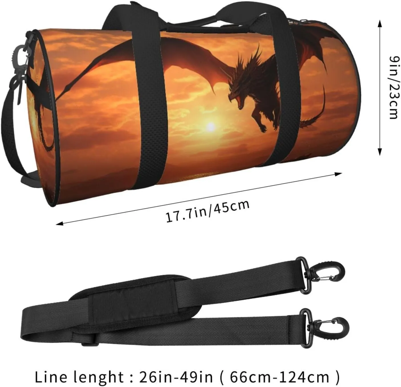 Sports Gym Bag for Women Men Travel Duffel Bag Tote Weekender Bag Carry on Overnight Bag for Travel Swimming Fitness Workout Sports Sea Sunset Flying Dragon Duffle Bag