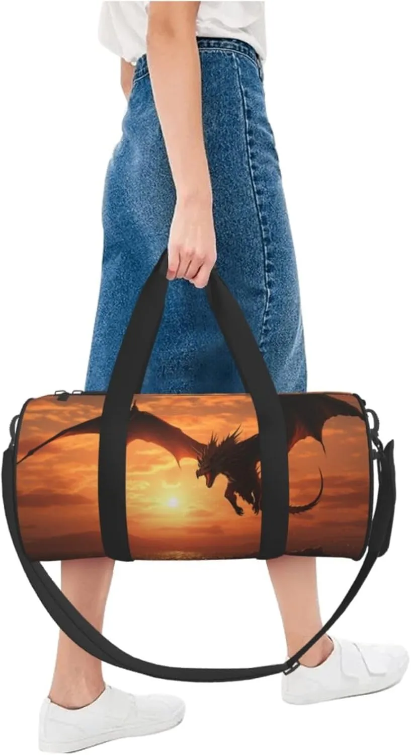 Sports Gym Bag for Women Men Travel Duffel Bag Tote Weekender Bag Carry on Overnight Bag for Travel Swimming Fitness Workout Sports Sea Sunset Flying Dragon Duffle Bag