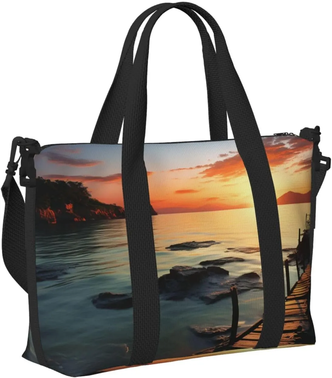Sports Gym Bag for Women Men Travel Duffel Bag Tote Weekender Bag Carry on Overnight Bag for Travel Swimming Fitness Workout Sports Seascape Sunset Ocean Beach Duffle Bag