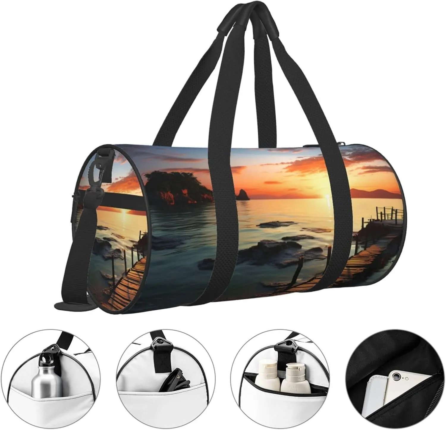 Sports Gym Bag for Women Men Travel Duffel Bag Tote Weekender Bag Carry on Overnight Bag for Travel Swimming Fitness Workout Sports Seascape Sunset Ocean Beach Duffle Bag