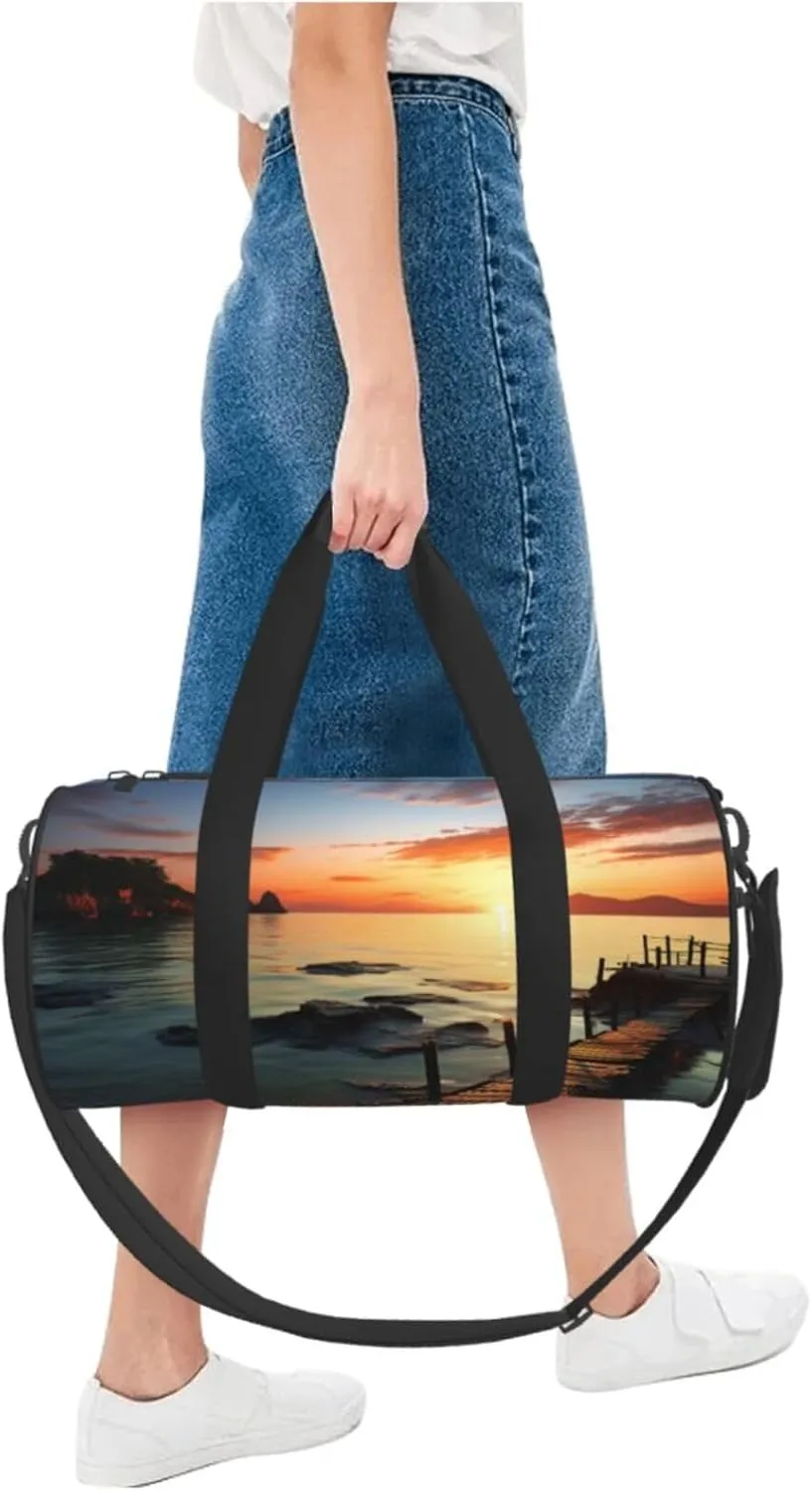 Sports Gym Bag for Women Men Travel Duffel Bag Tote Weekender Bag Carry on Overnight Bag for Travel Swimming Fitness Workout Sports Seascape Sunset Ocean Beach Duffle Bag
