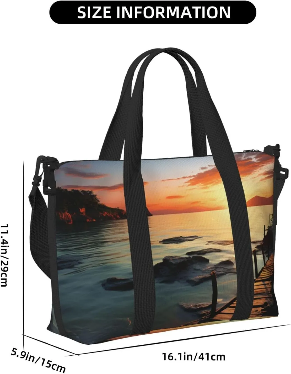 Sports Gym Bag for Women Men Travel Duffel Bag Tote Weekender Bag Carry on Overnight Bag for Travel Swimming Fitness Workout Sports Seascape Sunset Ocean Beach Duffle Bag