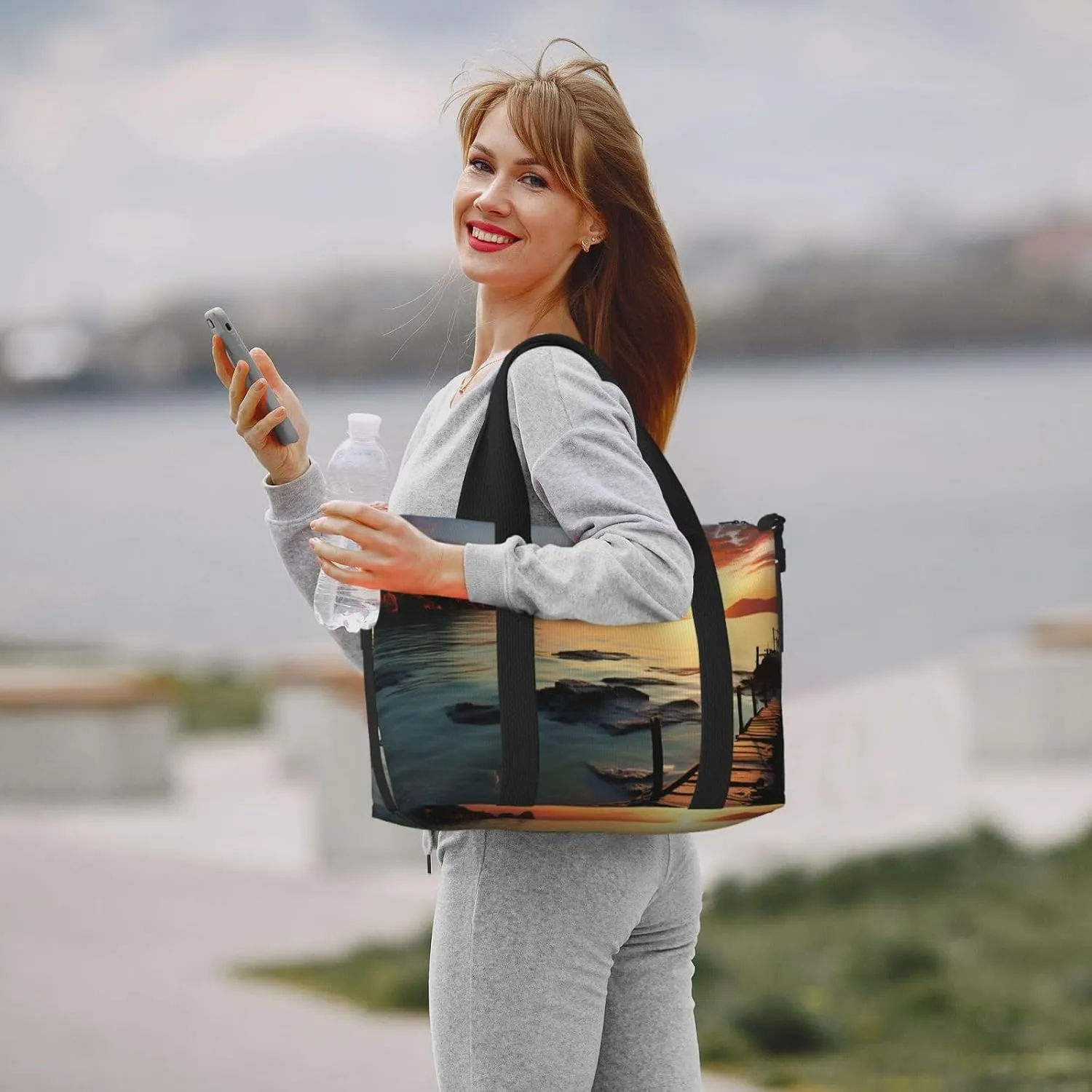 Sports Gym Bag for Women Men Travel Duffel Bag Tote Weekender Bag Carry on Overnight Bag for Travel Swimming Fitness Workout Sports Seascape Sunset Ocean Beach Duffle Bag