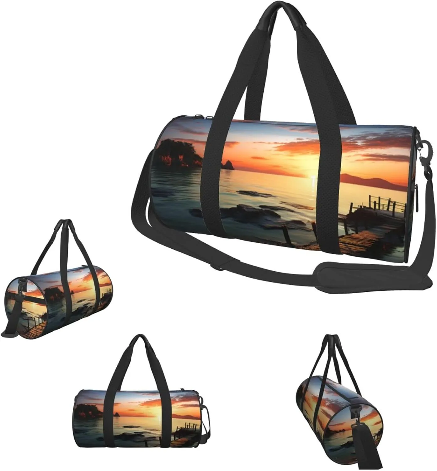 Sports Gym Bag for Women Men Travel Duffel Bag Tote Weekender Bag Carry on Overnight Bag for Travel Swimming Fitness Workout Sports Seascape Sunset Ocean Beach Duffle Bag