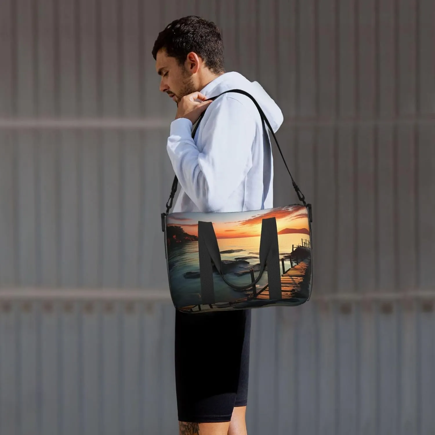 Sports Gym Bag for Women Men Travel Duffel Bag Tote Weekender Bag Carry on Overnight Bag for Travel Swimming Fitness Workout Sports Seascape Sunset Ocean Beach Duffle Bag