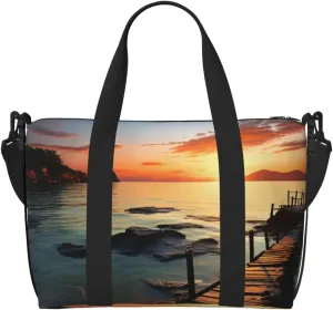 Sports Gym Bag for Women Men Travel Duffel Bag Tote Weekender Bag Carry on Overnight Bag for Travel Swimming Fitness Workout Sports Seascape Sunset Ocean Beach Duffle Bag