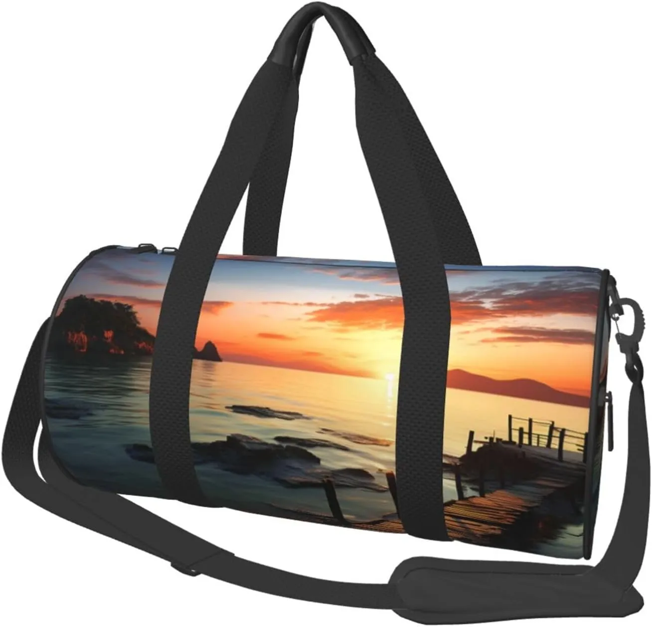 Sports Gym Bag for Women Men Travel Duffel Bag Tote Weekender Bag Carry on Overnight Bag for Travel Swimming Fitness Workout Sports Seascape Sunset Ocean Beach Duffle Bag