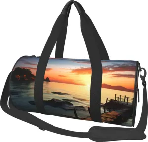 Sports Gym Bag for Women Men Travel Duffel Bag Tote Weekender Bag Carry on Overnight Bag for Travel Swimming Fitness Workout Sports Seascape Sunset Ocean Beach Duffle Bag