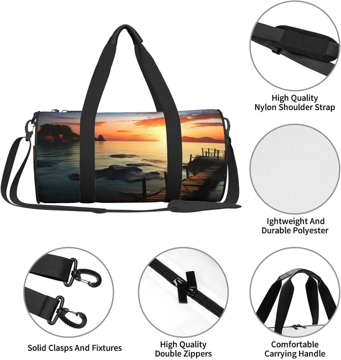 Sports Gym Bag for Women Men Travel Duffel Bag Tote Weekender Bag Carry on Overnight Bag for Travel Swimming Fitness Workout Sports Seascape Sunset Ocean Beach Duffle Bag