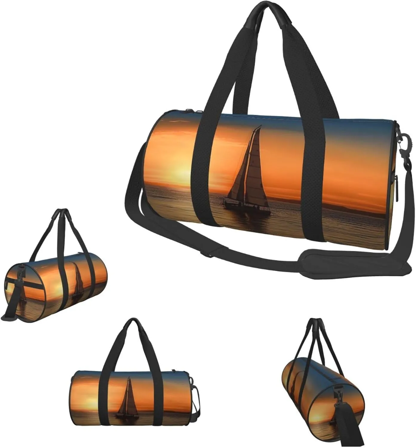 Sports Gym Bag for Women Men Travel Duffel Bag Tote Weekender Bag Carry on Overnight Bag for Travel Swimming Fitness Workout Sports Sunset Beach Sailboat Duffle Bag