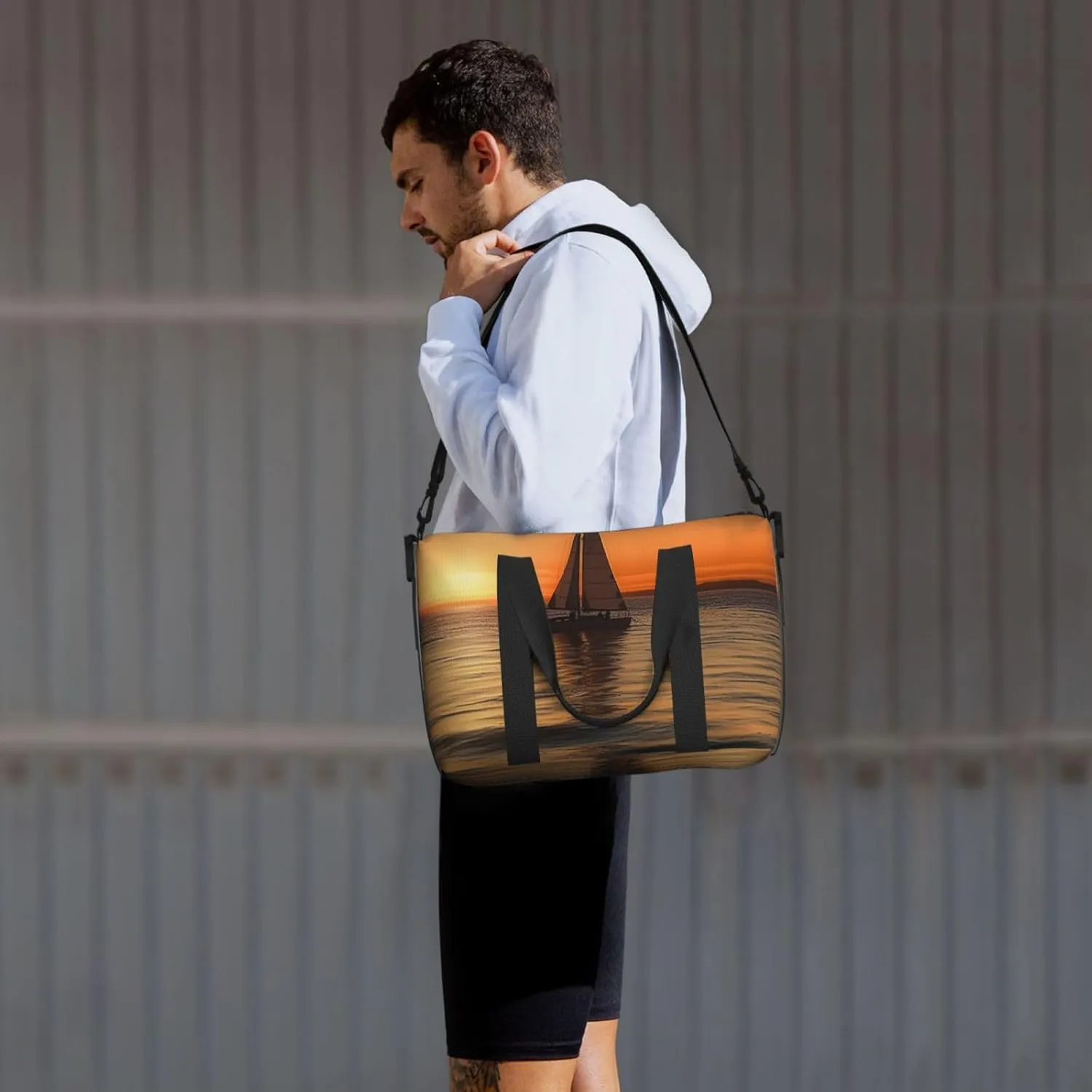 Sports Gym Bag for Women Men Travel Duffel Bag Tote Weekender Bag Carry on Overnight Bag for Travel Swimming Fitness Workout Sports Sunset Beach Sailboat Duffle Bag