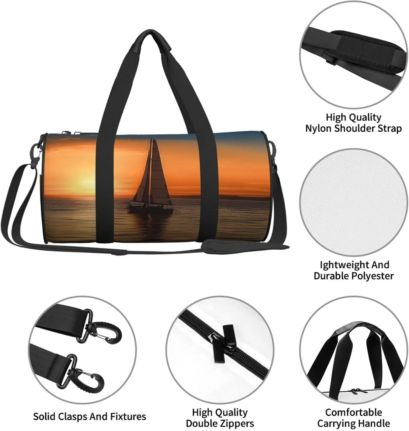 Sports Gym Bag for Women Men Travel Duffel Bag Tote Weekender Bag Carry on Overnight Bag for Travel Swimming Fitness Workout Sports Sunset Beach Sailboat Duffle Bag