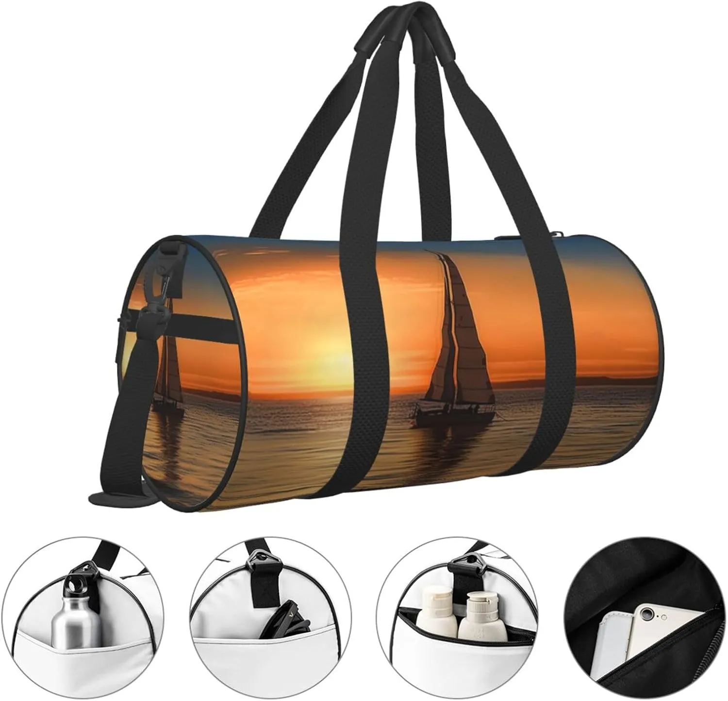 Sports Gym Bag for Women Men Travel Duffel Bag Tote Weekender Bag Carry on Overnight Bag for Travel Swimming Fitness Workout Sports Sunset Beach Sailboat Duffle Bag