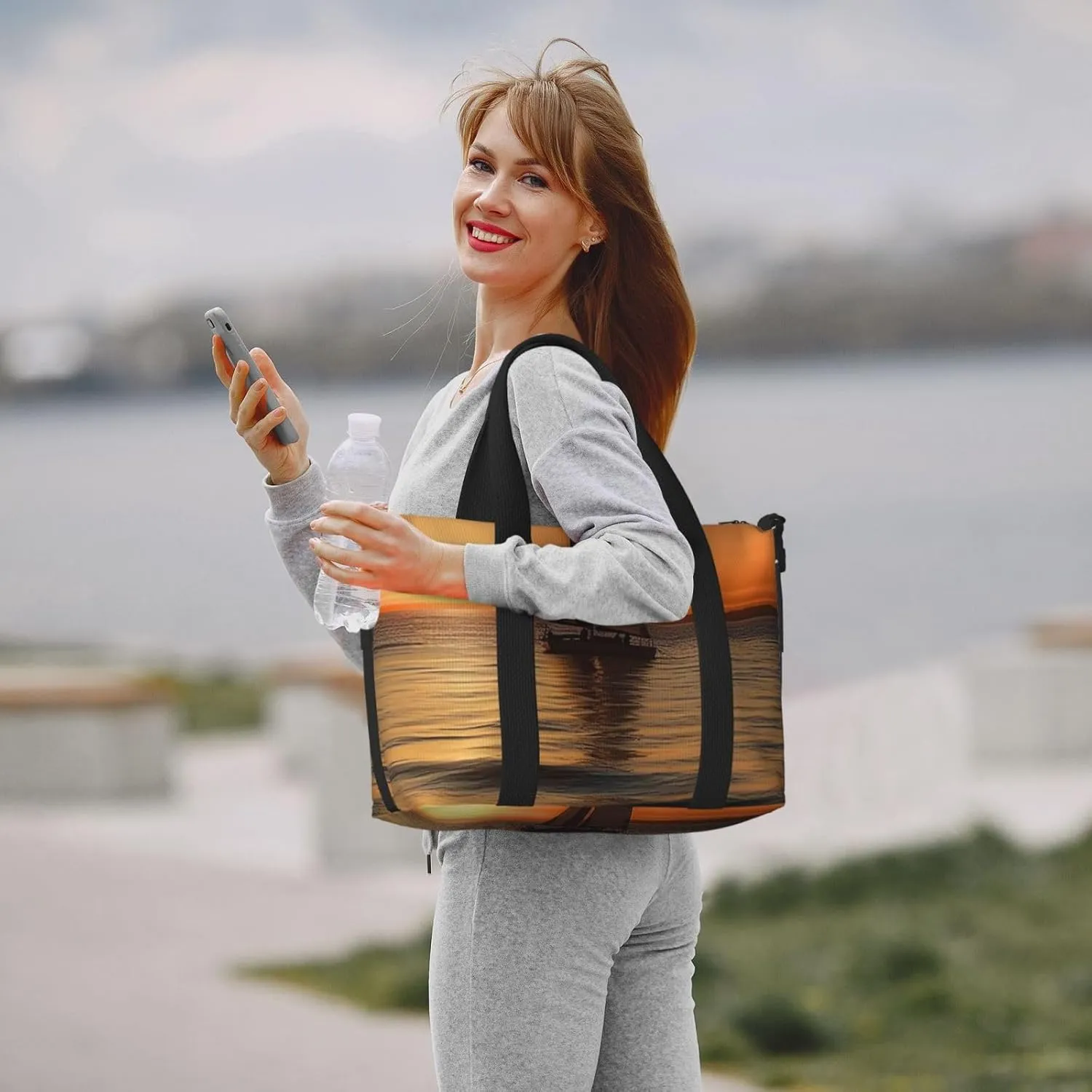 Sports Gym Bag for Women Men Travel Duffel Bag Tote Weekender Bag Carry on Overnight Bag for Travel Swimming Fitness Workout Sports Sunset Beach Sailboat Duffle Bag