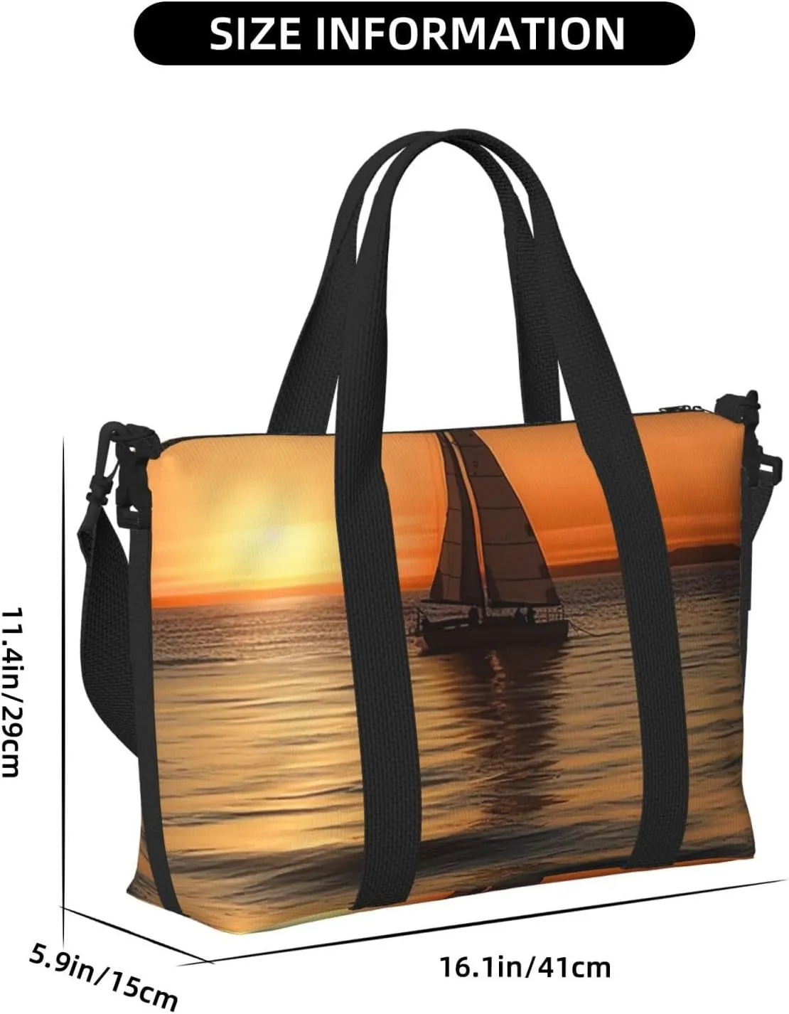 Sports Gym Bag for Women Men Travel Duffel Bag Tote Weekender Bag Carry on Overnight Bag for Travel Swimming Fitness Workout Sports Sunset Beach Sailboat Duffle Bag
